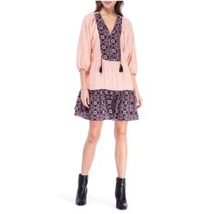 NEW bobeau Coral Babydoll Dress with Tie Tassels